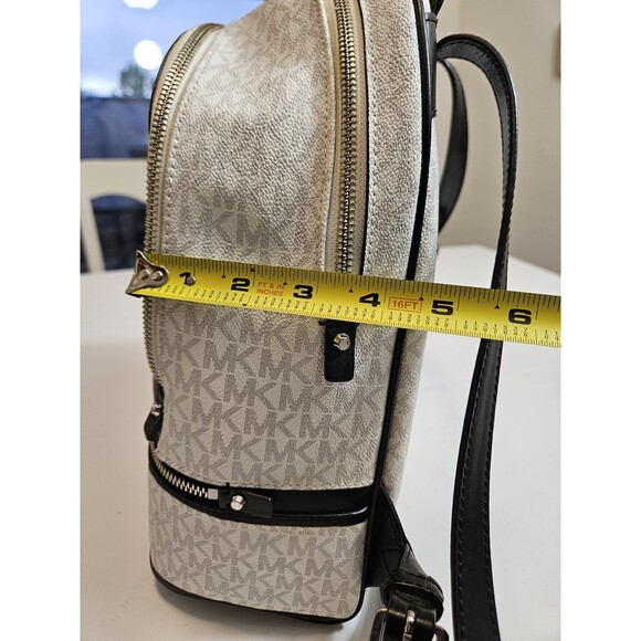Michael Kors Rhea Zip Backpack Black and White Silver-Color Hardware main image 5